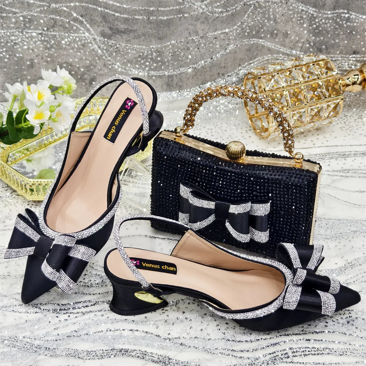Butterfly-Knot Bow Pointed Toe Slingback Heels & Matching Bag Set — 7 Colours | EU 37–43