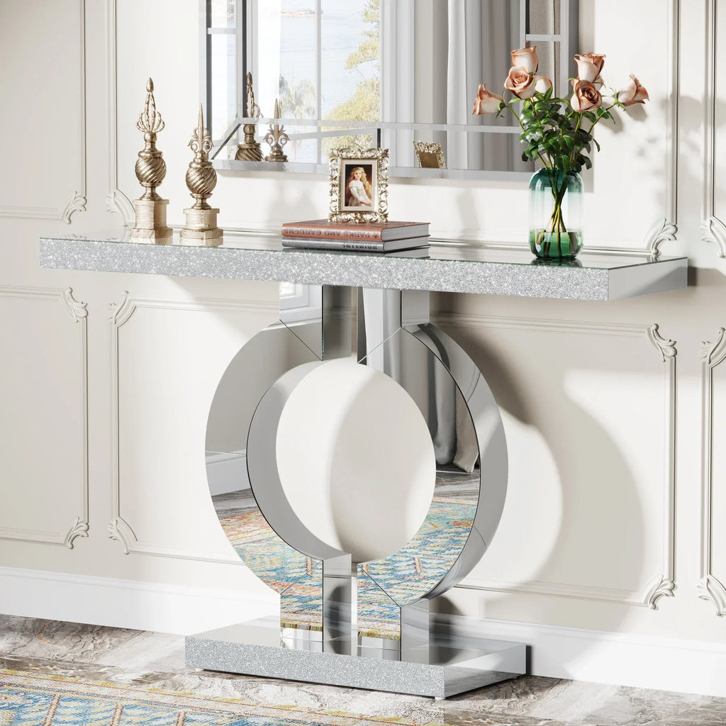 43.3-Inch (110cm)Mirrored Console Table, Modern Entryway Table with Thickened