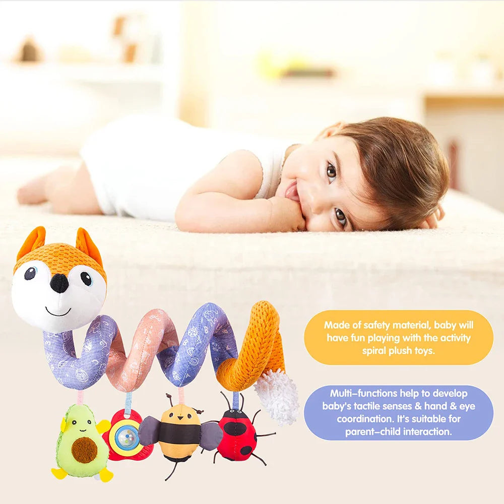 Newborns Spiral Hanging Activity Stroller Toy Baby Carseat Toy Black & White Lion Koala Rattle  for Crib Mobile Sensory Toy Gift