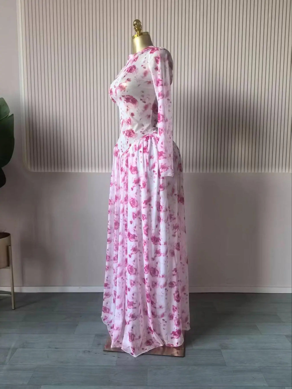 Women leaf Print patchwork smock Midi A-line Long Maxi Elegant Evening Dresses