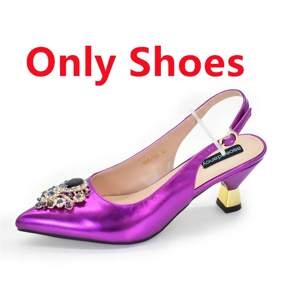 Women's Italian Shoe & Bag Set | Crystal Slingback Heels | Party & Wedding | EU 38–43 | 5 Colours
