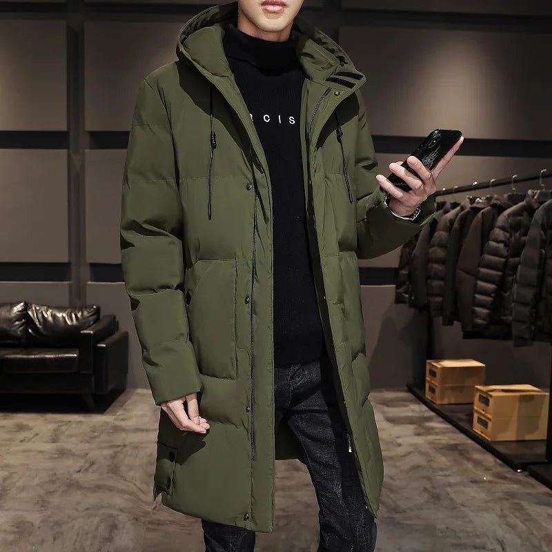 High Quality Long Cotton-padded Coat Warm Simple Solid Color Thin Look High Trend All Quality Fabric Comfortable Men's Parkas