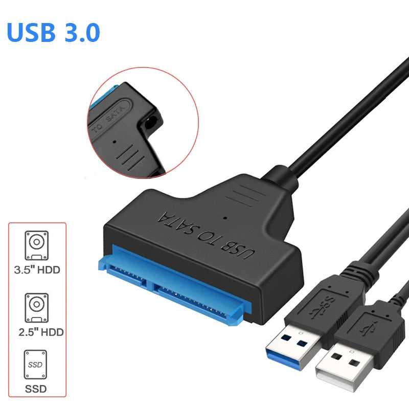 Sata To USB 3.0 Cable Adapter With 12V 2A Power Supply For 2.5 3.5 Inch SSD HDD Hard Drive Disk External Connector 22Pin