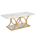 Tribesigns Rectangle Coffee Table, 47.24-inch Modern Coffee Tables for Living Room, 2-Tier Faux Marble Wood Coffee Table