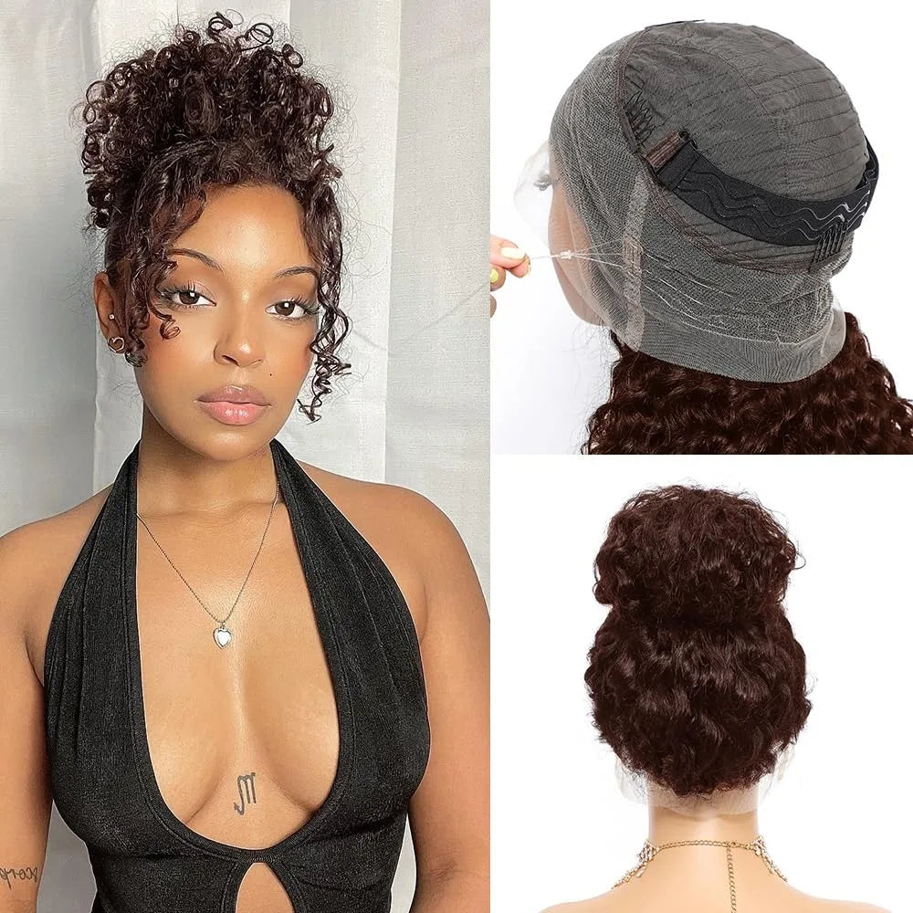 Deep Wave 360 Lace Front Wig Human Hair Chocolate Brown Pre Plucked with Baby Hair 250 Density Curly Glueless 24 Inch