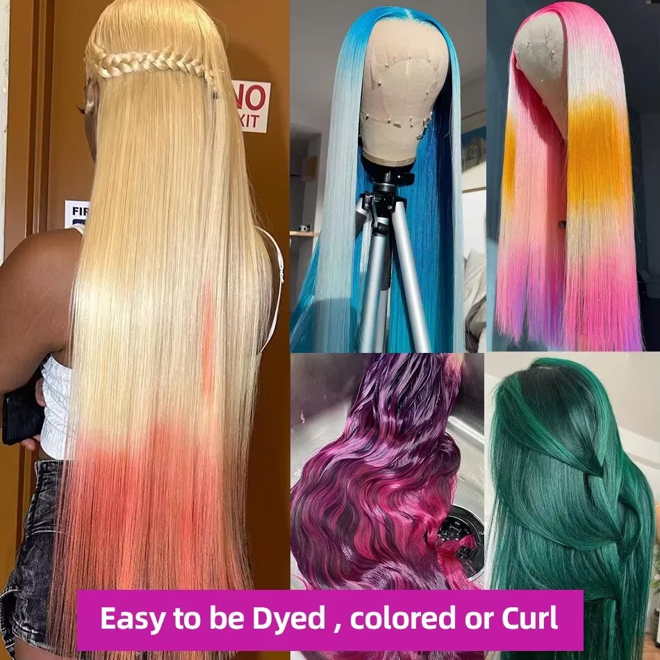 Honey Blonde Long Straight Human Hair Wigs 13x6 HD Lace 613 Colored 220 Density Remy Hair 13x4 Hd Lace Frontal Wigs For Women
