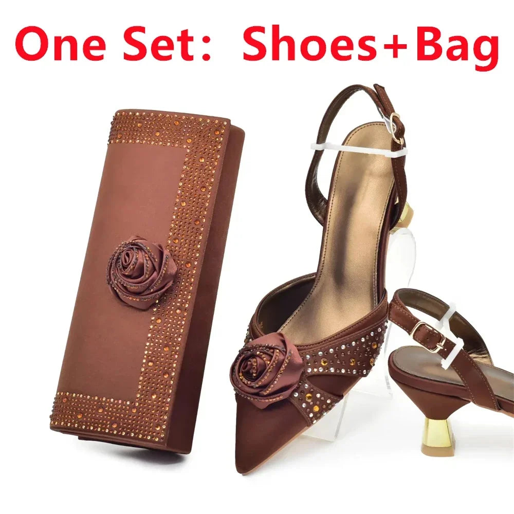 Crystal Rhinestone Spike Heel Pumps | Shoes & Matching Bag Set | EU 38–43 | Party & Wedding