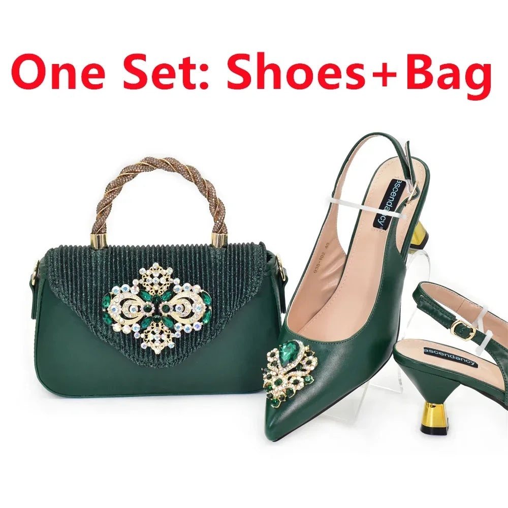 Women's Italian Shoe & Bag Set | Crystal Slingback Heels | Party & Wedding | EU 38–43 | 5 Colours