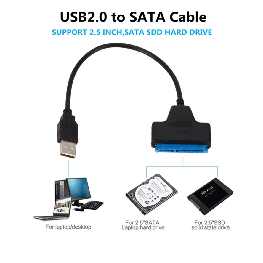 SATA to USB 3.0 / 2.0 Cable Up to 6 Gbps for 2.5 Inch External HDD SSD Hard Drive SATA 3 22 Pin Adapter USB 2.0 to Sata III Cord