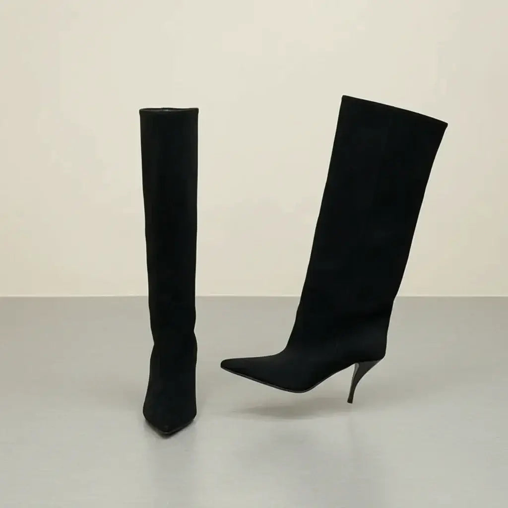 Retro Suede Knee‑High Boots – Kitten Heel
