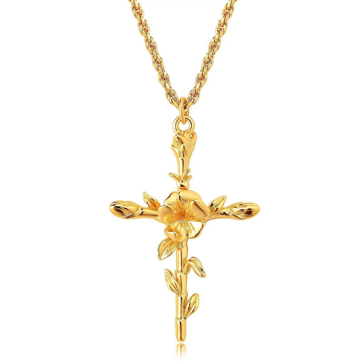 Birth Month Flower Cross Pendant