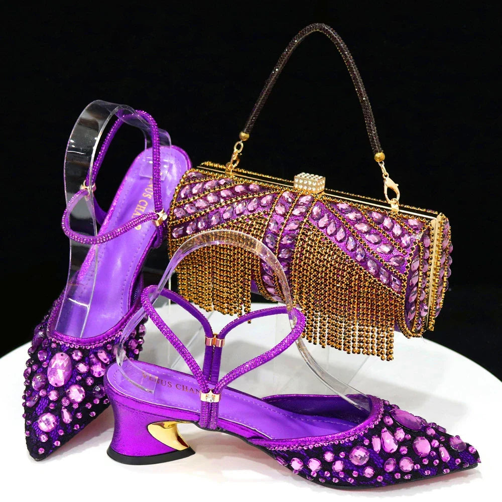 3D Bling Pointed Toe Slingback Heels — Shoes Only or With Matching Bag | 7 Colours | EU 37–42