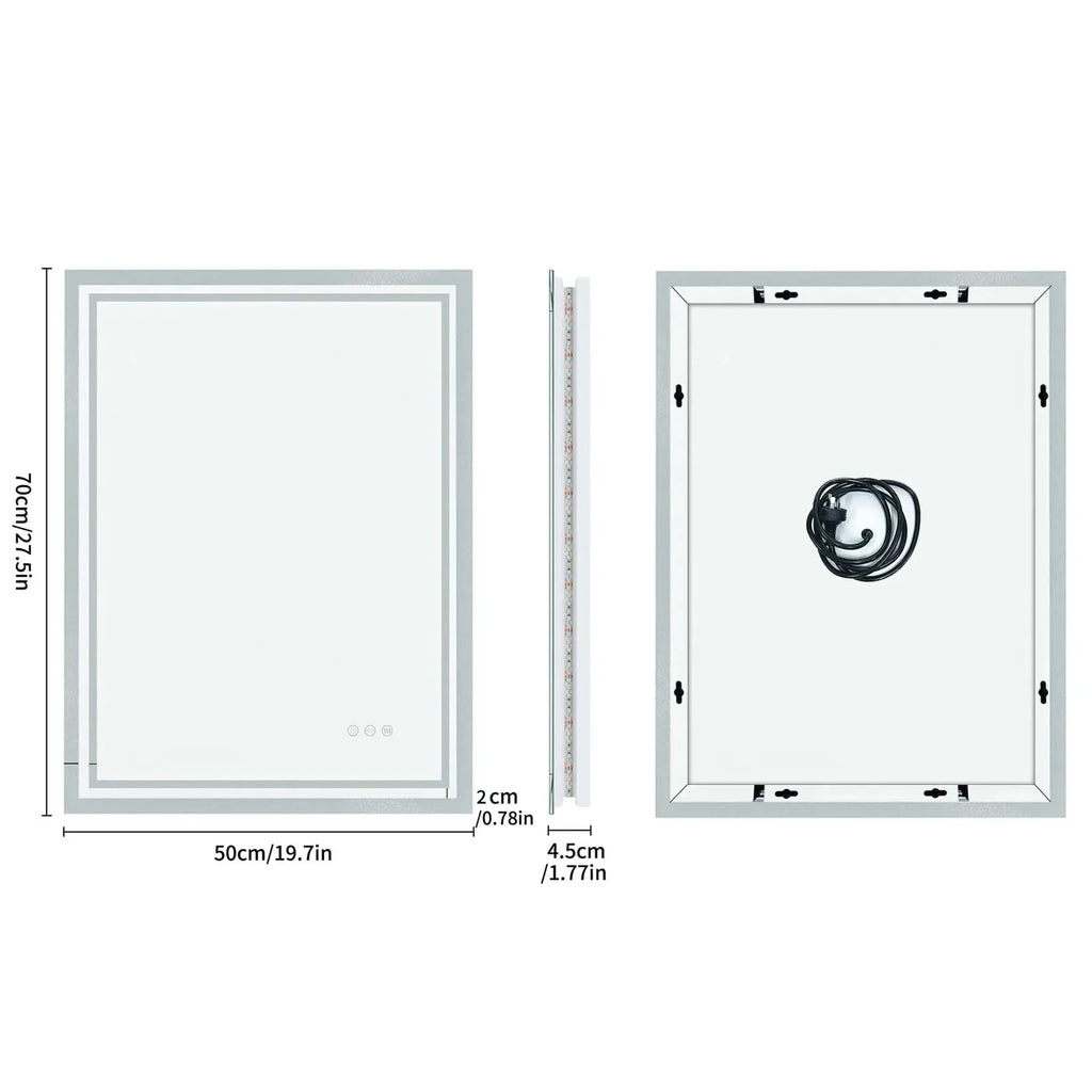LED Light Bathroom Mirror Illuminated Wall Mounted Vanity Makeup Anti-Fog Rectangle 3 Colors Touch Light