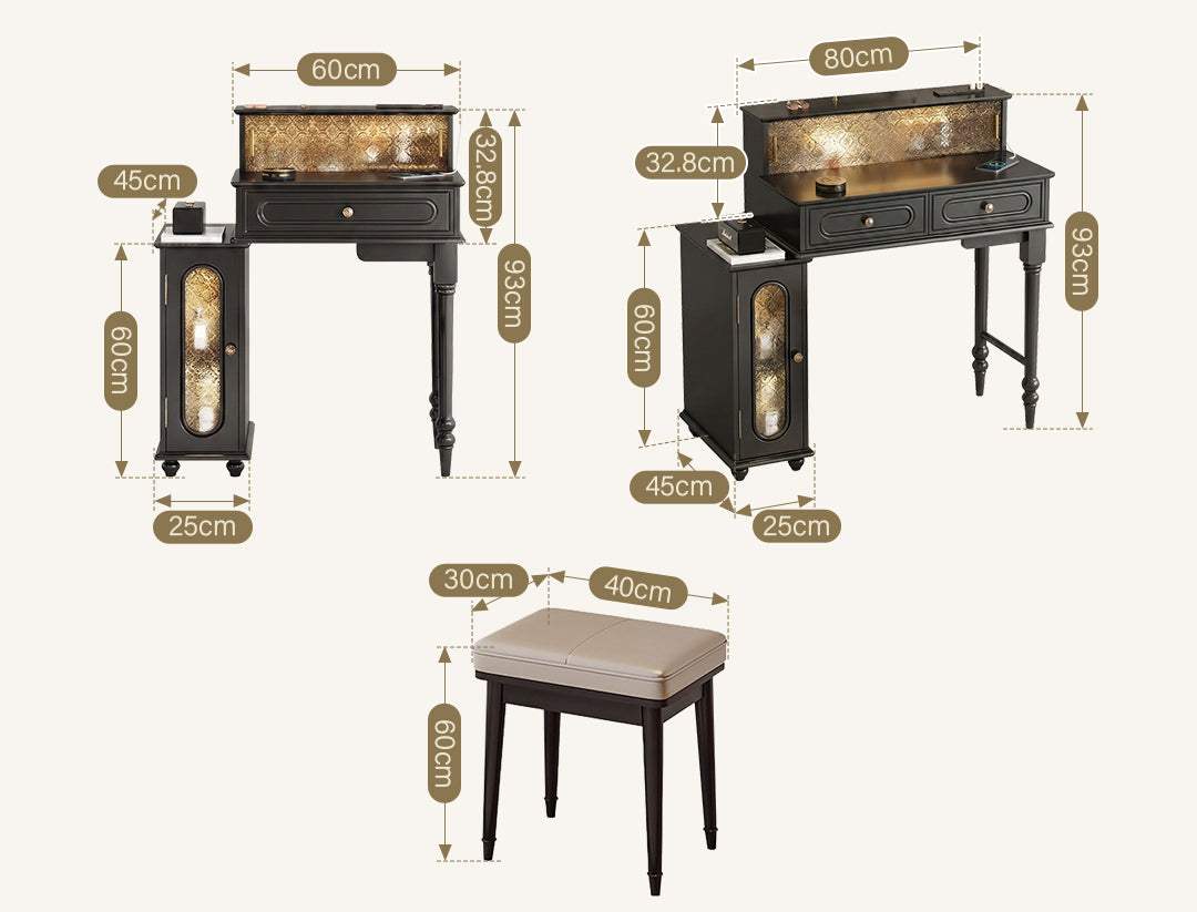 Scarlett Dressing Table With Side Cabinet & LED Mirror