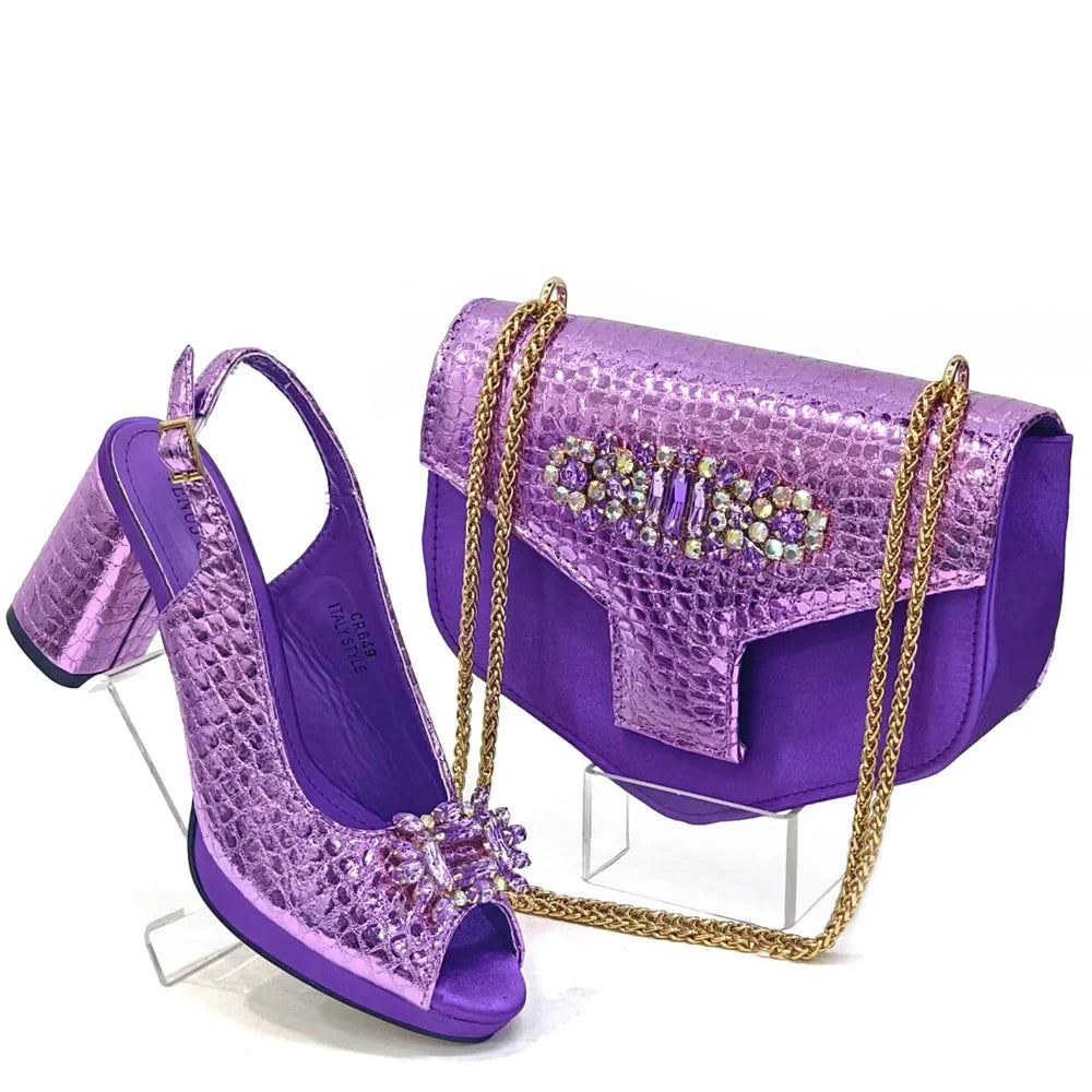 Rhinestone Bling Peep Toe Slingback Heels & Bag Set — 6 Colours | EU 37–43