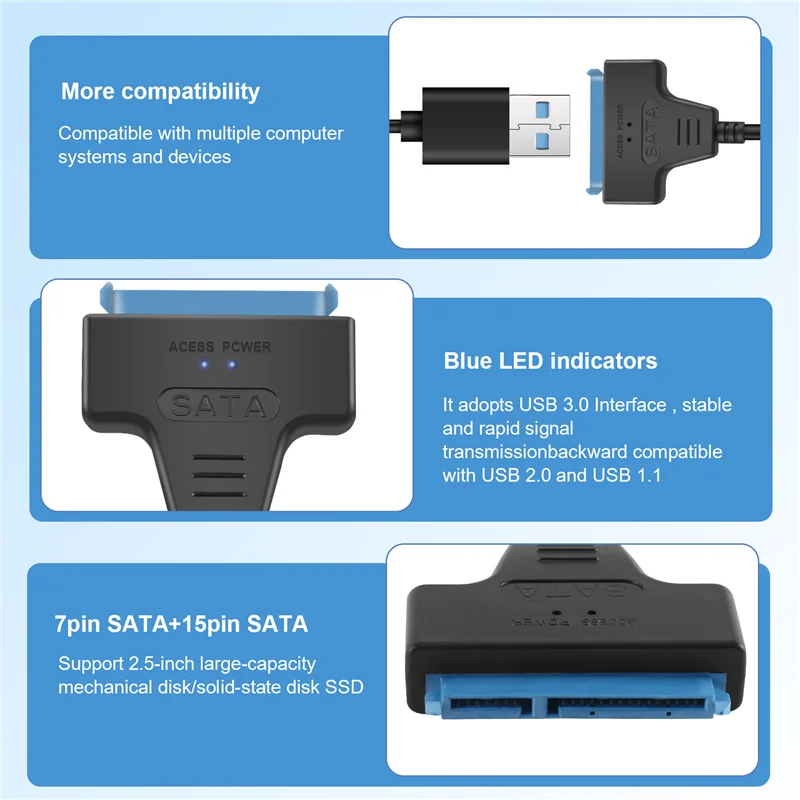BG-Sata Iii Usb 3.0 Cable Adapter External Hard Drive Usb To Serial Ata 22Pin Converter Hard Disk W/Uasp For 2.5Inch Hdd/Ssd 50C