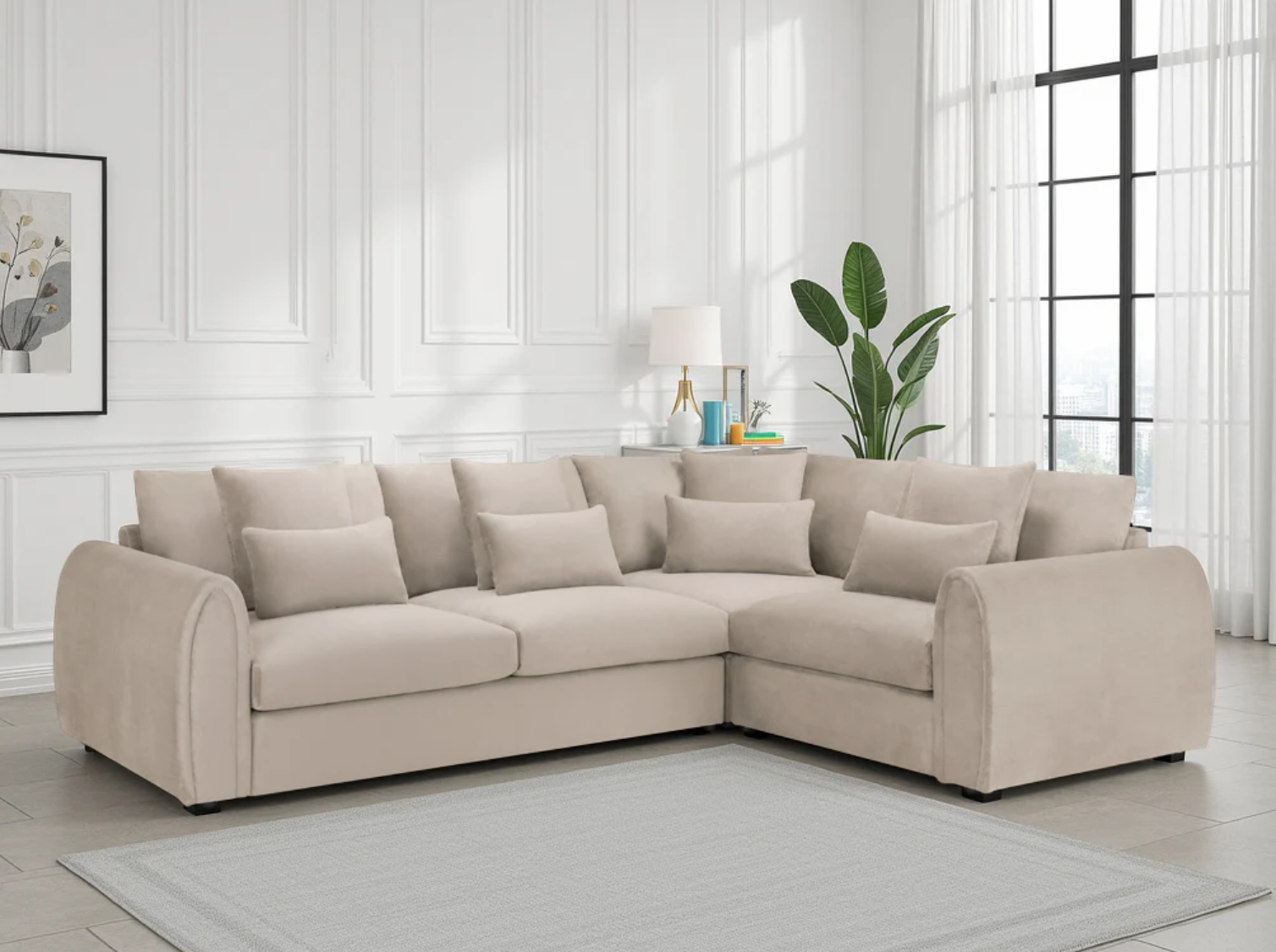 Mirabel L-Shaped Plush Velvet Corner Sofa
