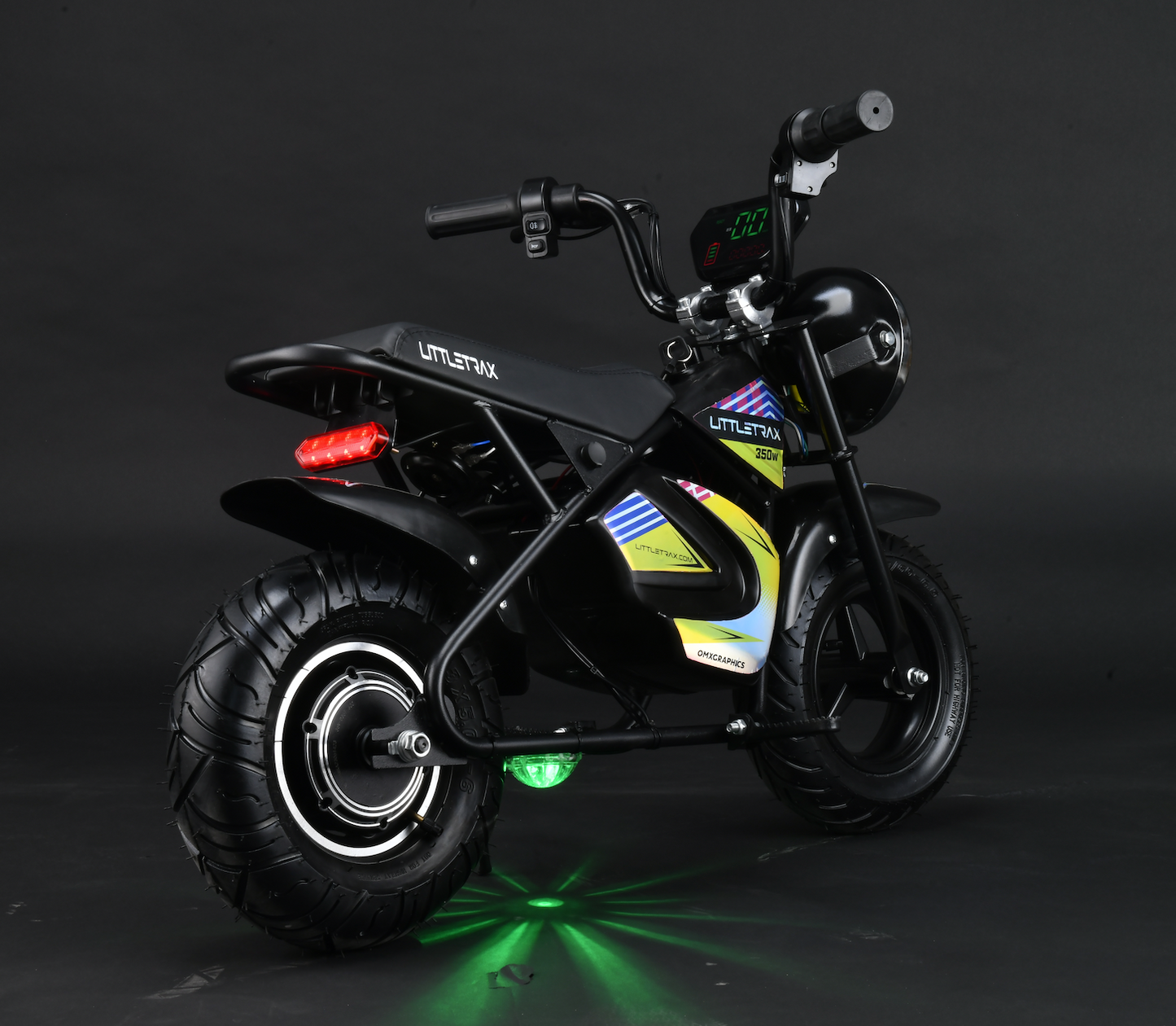 Littletrax 350W Kids Electric Bike – Ages 3 to 12+ ride on mini monkey bike - 3 speed, Bluetooth music, horn, lights, 36v