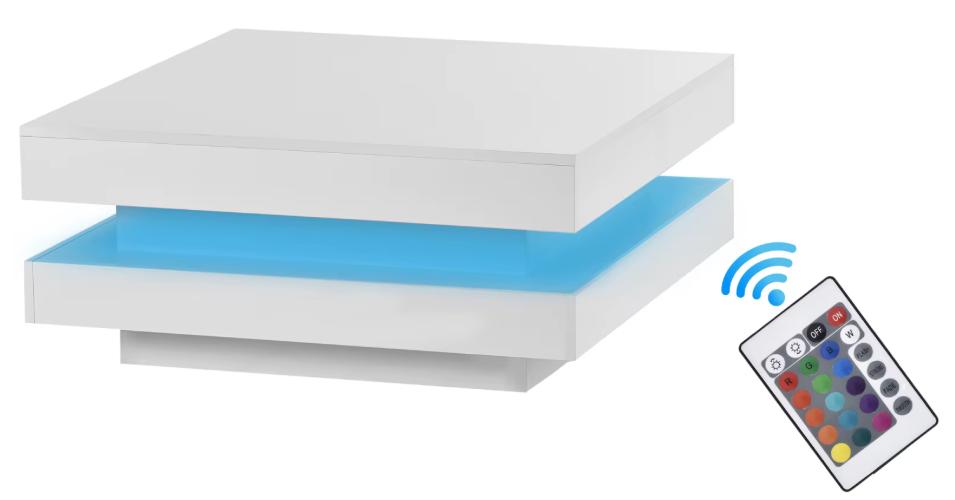 Modern High Gloss Coffee Table with 360° Rotating Top & 16 Colour LED Lights