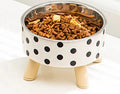 Pet cat and dog bowl polka-dot plaid stainless steel anti-slip easy to clean indoor and outdoor
