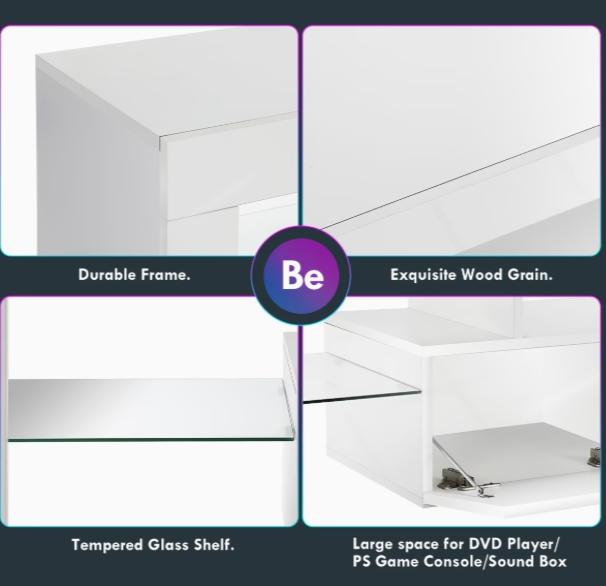 High-Gloss TV Stand with RGB LEDs, 2 Drawers & Open Storage for 32-65 Inch TVs