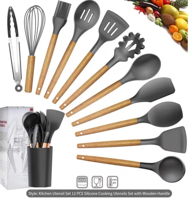 Upgrade your kitchen with our 12-piece Silicone Cooking Utensils Set!