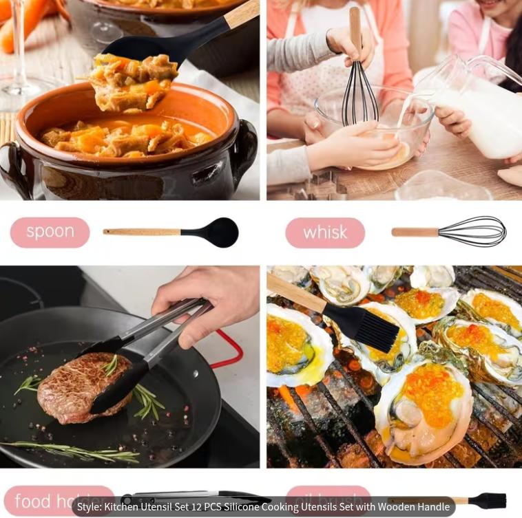 Upgrade your kitchen with our 12-piece Silicone Cooking Utensils Set!