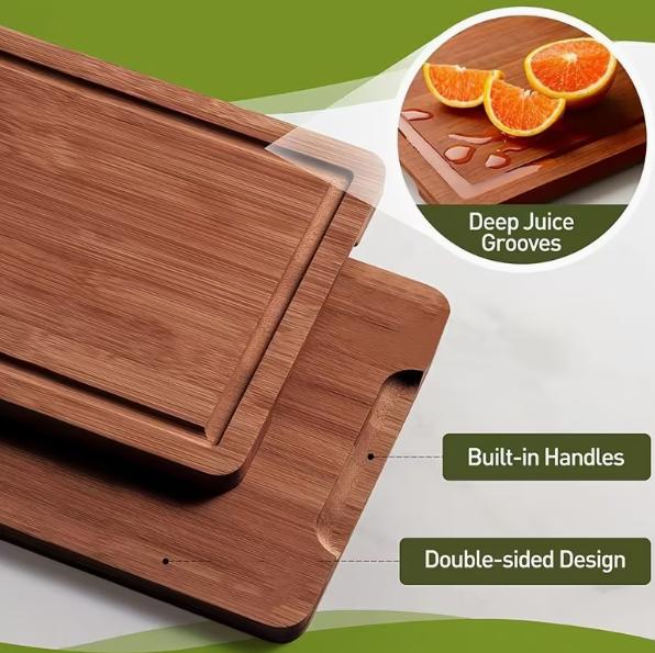 Premium Bamboo Cutting Board Set – Eco-Friendly Wooden Chopping Boards for Meat, Vegetables