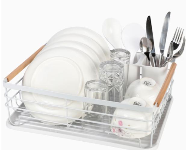 Vinsani Dish Drainer with Wooden Handles & Drip Tray