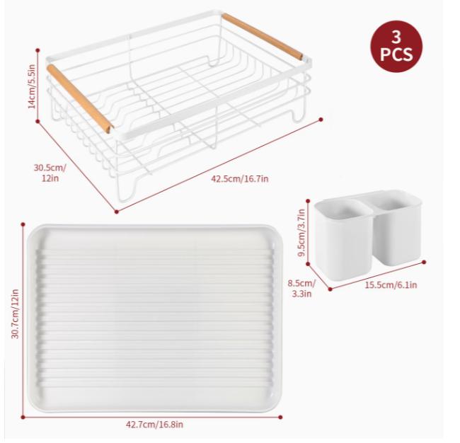 Vinsani Dish Drainer with Wooden Handles & Drip Tray