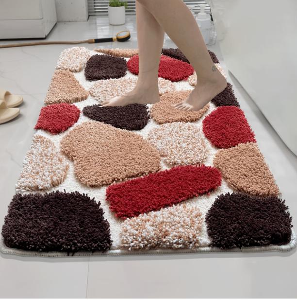 Pebble Bath Mat | Plush Non Slip Bathroom Rug with Soft Rubber Backing