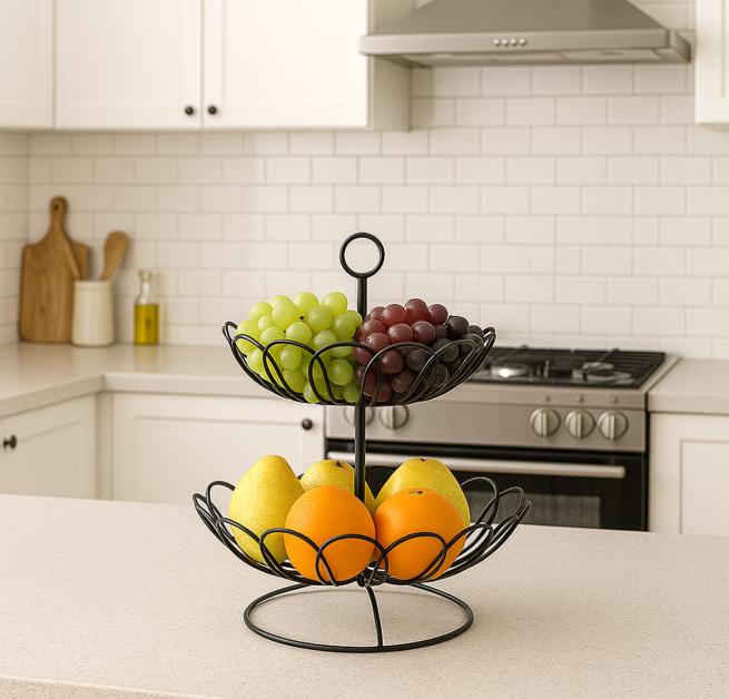 Stainless Steel 2-Tier Fruit Basket – Durable Metal Fruit Holder for Household