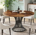 Farmhouse Round Dining Table | 47-Inch Wood Table With Metal Base