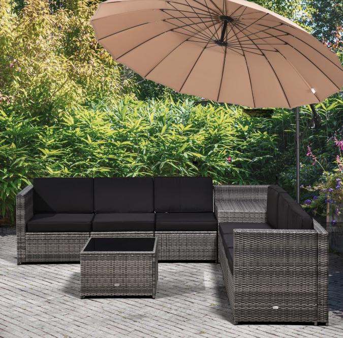 Outsunny 8 Piece Rattan Garden Furniture Set, Outdoor Corner Sofa