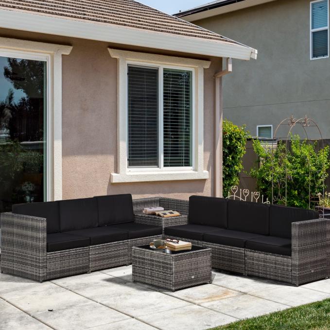 Outsunny 8 Piece Rattan Garden Furniture Set, Outdoor Corner Sofa