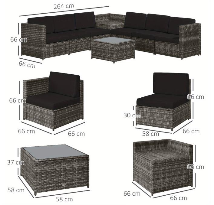 Outsunny 8 Piece Rattan Garden Furniture Set, Outdoor Corner Sofa