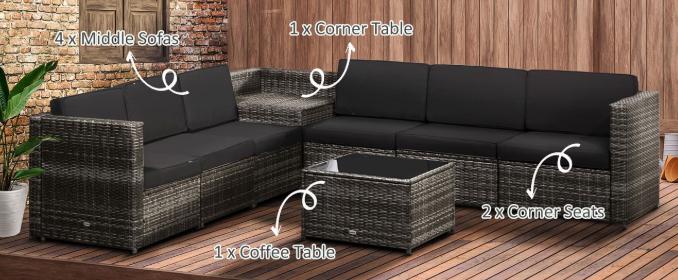 Outsunny 8 Piece Rattan Garden Furniture Set, Outdoor Corner Sofa