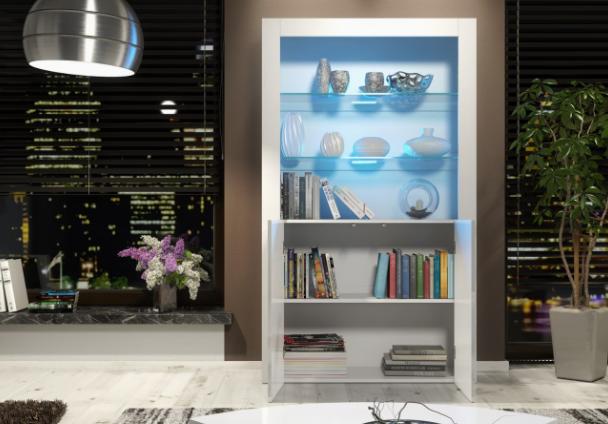 Modern Display Cabinet 170cm with LED Lights | Gloss Door Living Room Storage Unit