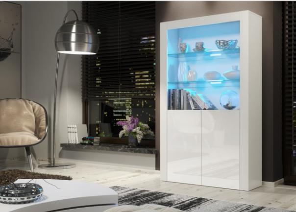 Modern Display Cabinet 170cm with LED Lights | Gloss Door Living Room Storage Unit