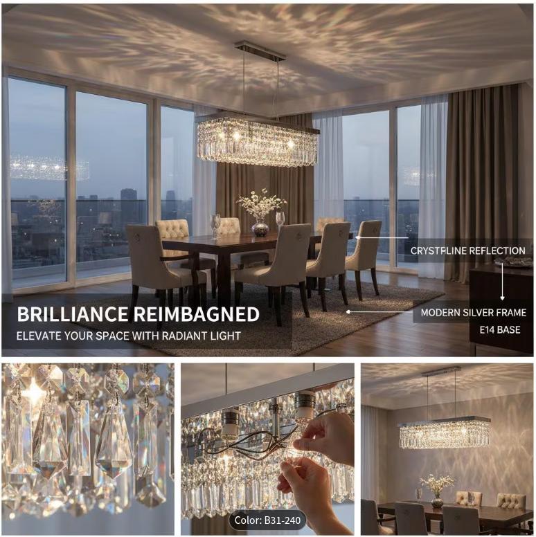 Contemporary Glass Prism Pendant Light – Chrome Ceiling Light for Dining & Living Room