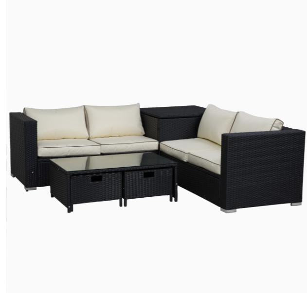 Luxury 4-Seater Rattan Garden Furniture Set with Storage Box & Coffee Table with Drawers