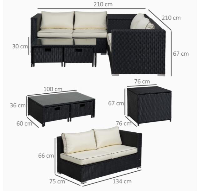 Luxury 4-Seater Rattan Garden Furniture Set with Storage Box & Coffee Table with Drawers