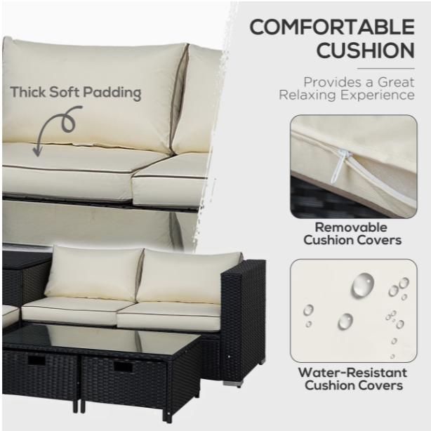 Luxury 4-Seater Rattan Garden Furniture Set with Storage Box & Coffee Table with Drawers