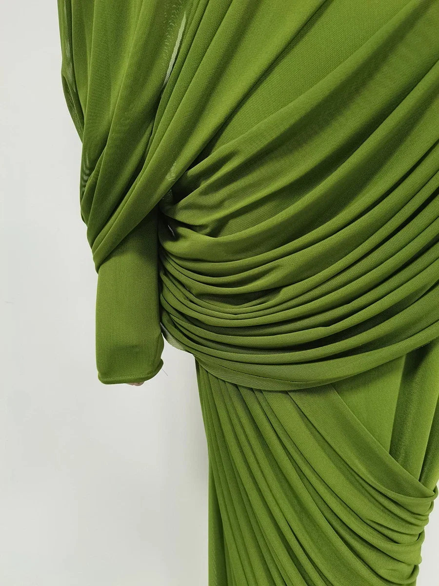 Women's Elegant Vintage Spliced Ribbon Turtleneck Long Sleeve Evening Maxi Dress