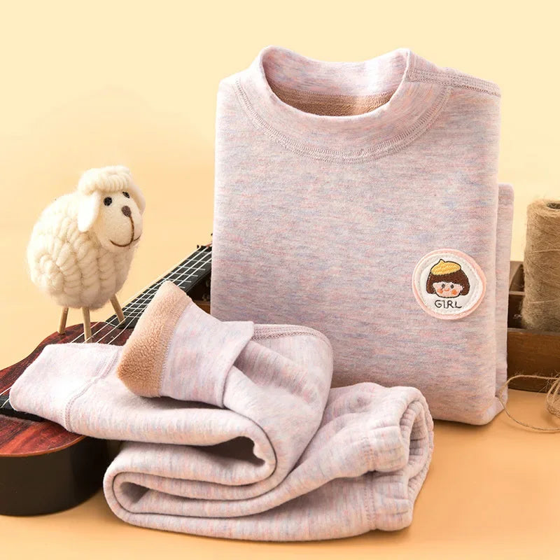 Unisex Thermal Long Johns Set for Kids 2-14 Years Winter Fleece Thick Underwear Soft Toddler Homewear Polyester Daily Wear