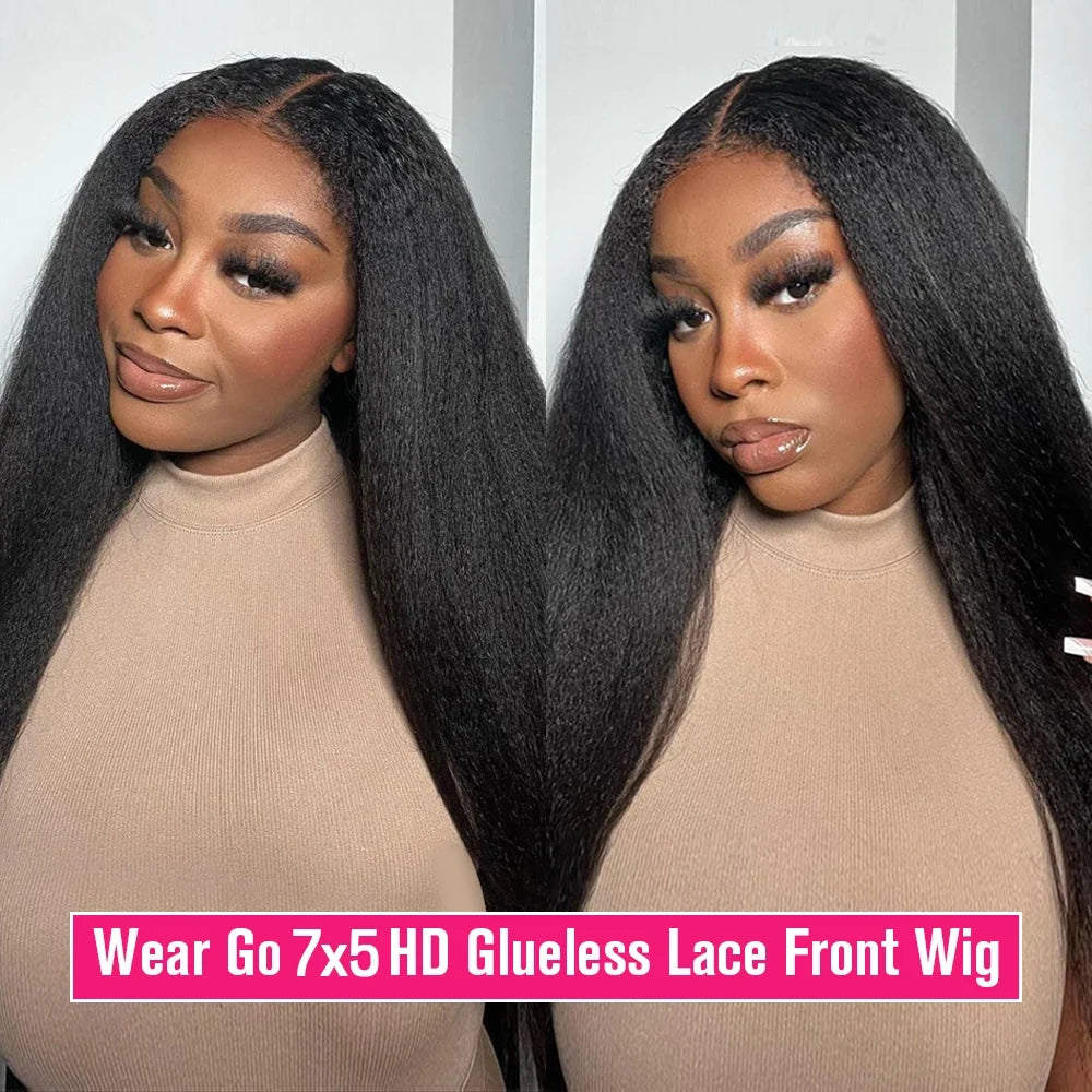 HD Lace Human Hair Wig | Kinky Straight with 4C Edges | 7x5 Glueless & 13x6 Lace Front | 180% & 250% Density | 16–34"