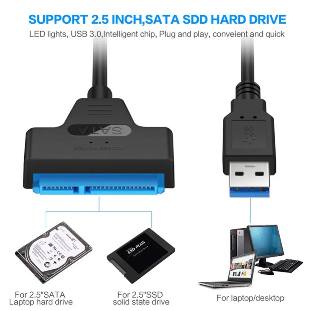 SATA to USB 3.0 / 2.0 Cable Up to 6 Gbps for 2.5 Inch External HDD SSD Hard Drive SATA 3 22 Pin Adapter USB 2.0 to Sata III Cord