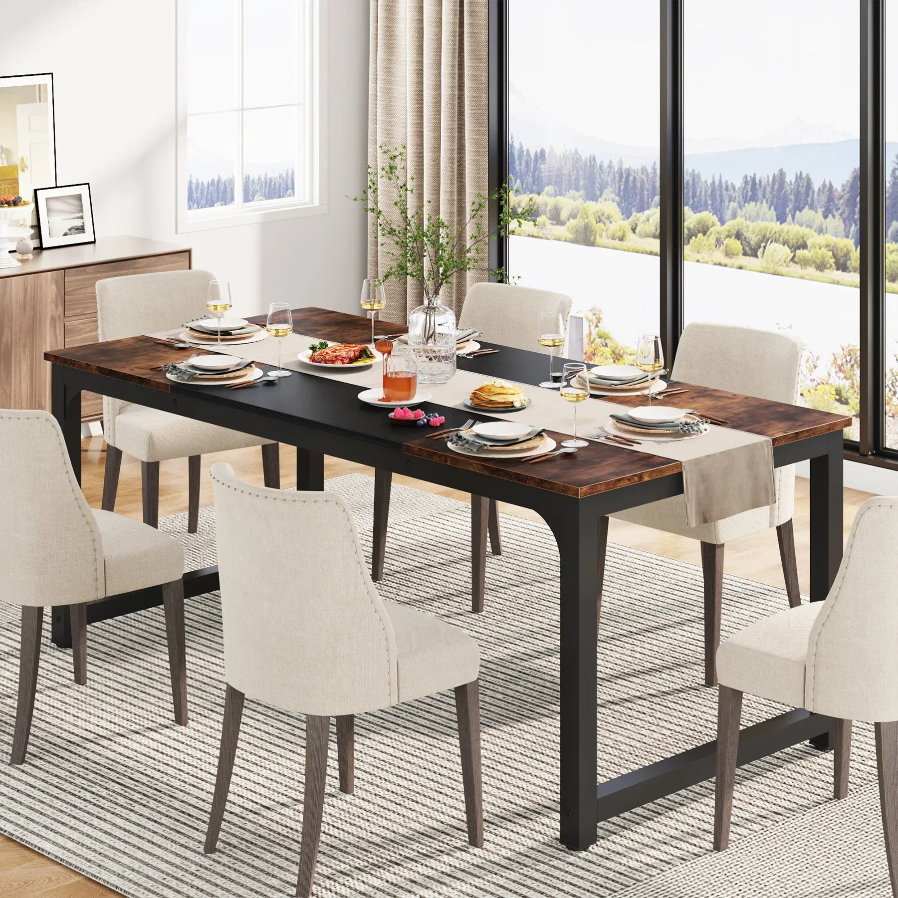 Tribesigns 63"x31.5" Dining Table, Industrial Kitchen Table for 6-8 Person, Rectangular Dinner Table for Dining Room Kitchen
