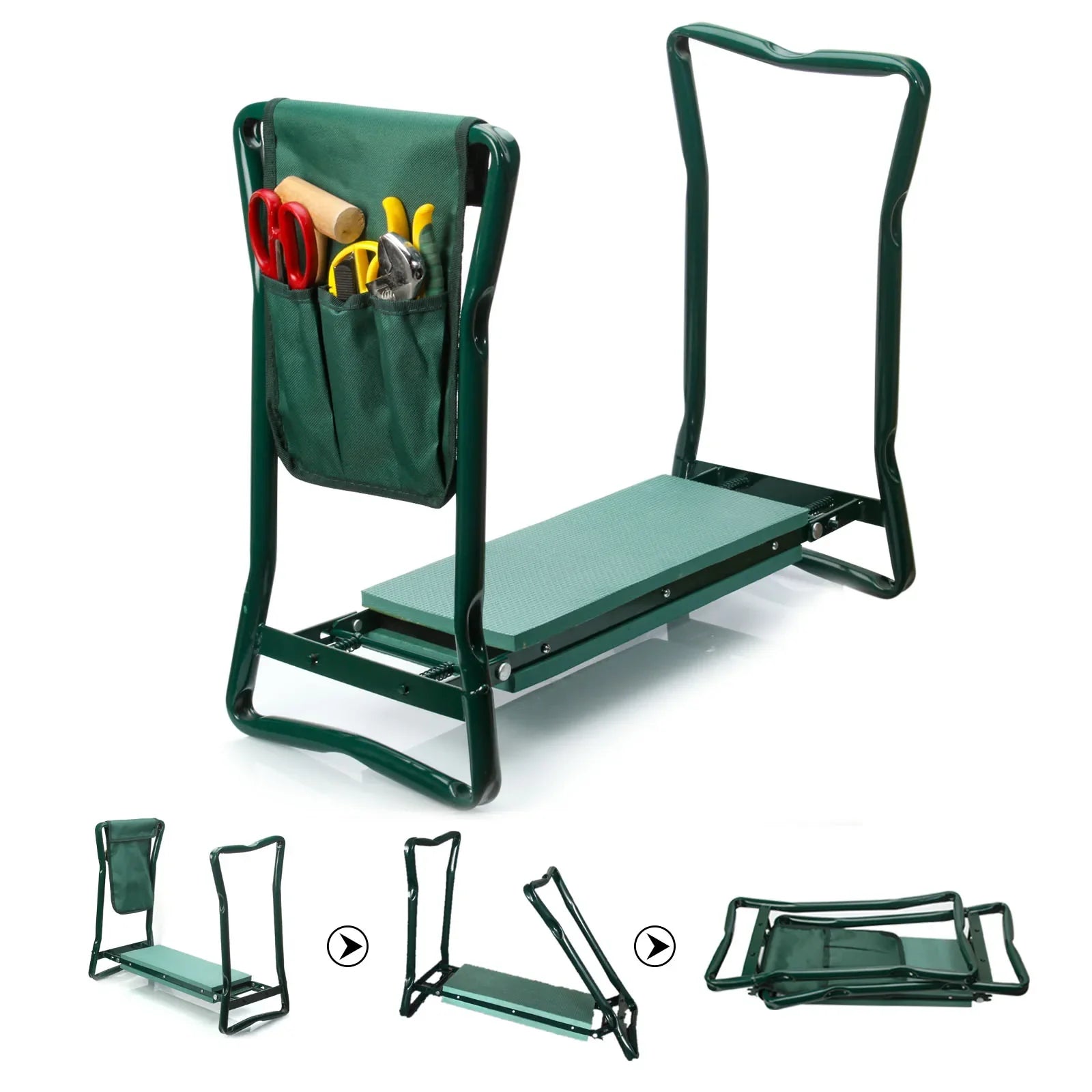 Heavy Duty Garden Kneeler Seat, Thickend Soft Eva Pad, Foldable Garden Stool Pouch, Steel Frame, Gardening Bench