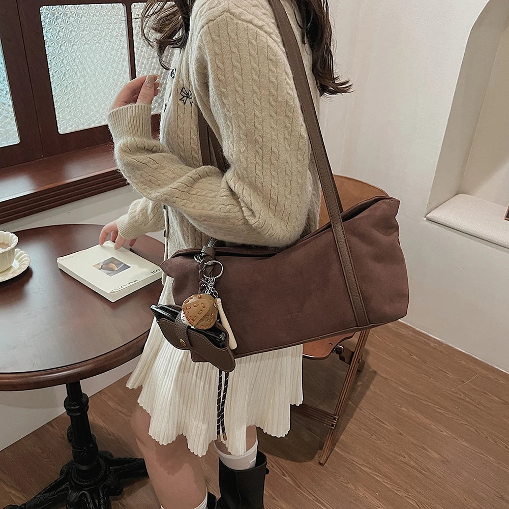 Autumn and Winter Vintage Women's Bag Suede Shoulder Bag Luxury Designer Top Handle Clutch Bag Purse for Women Retro Handbags